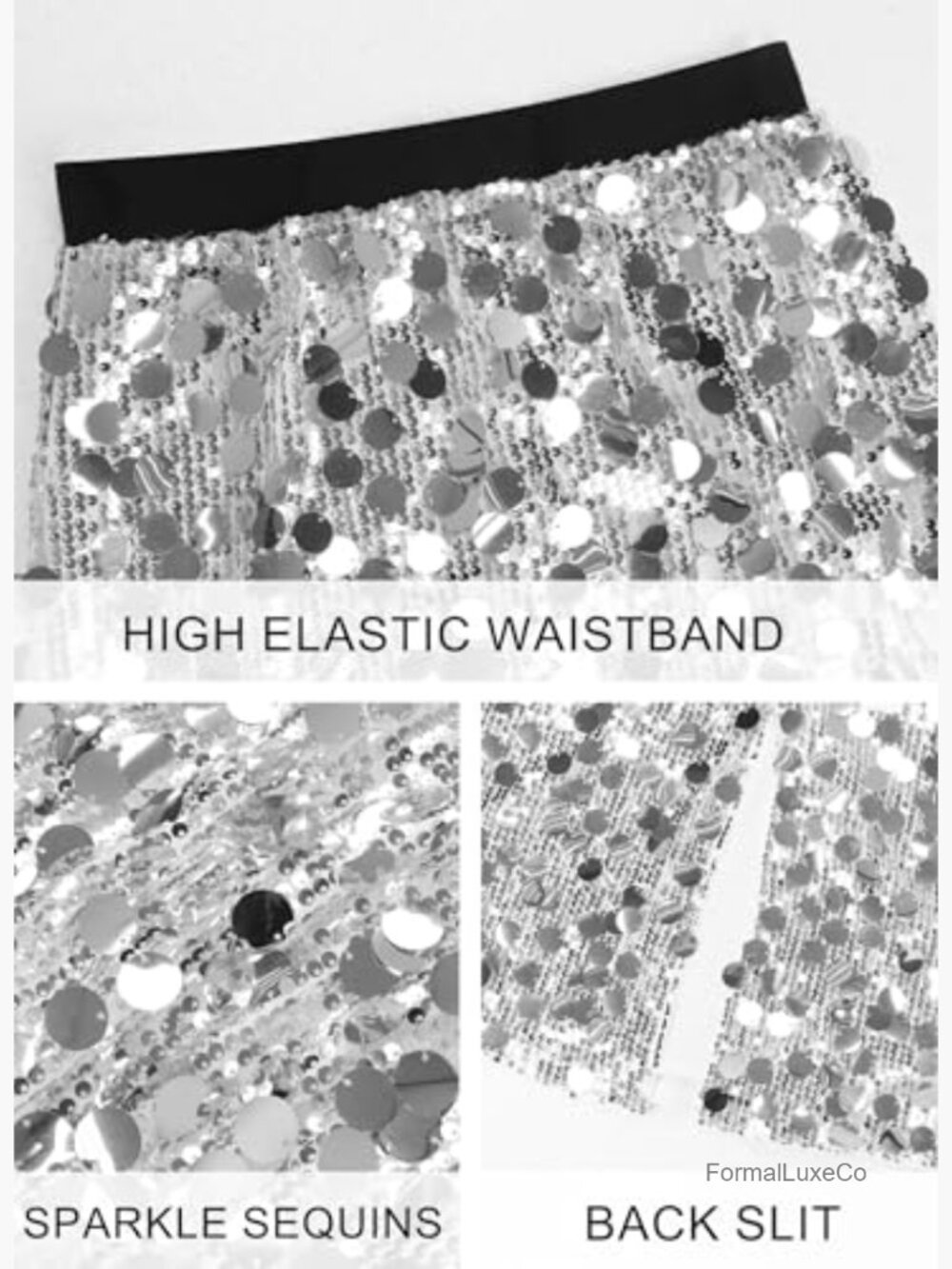 High Waist A-Line Sequin Midi Skirt Sparkly Shiny Party Club - Picture 6 of 6